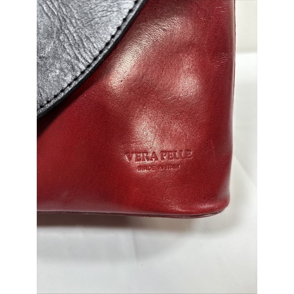 Vera Pelle Genuine Leather Made in Italy Colorblock Red/Black Crossbody Bag RARE - Picture 8 of 15